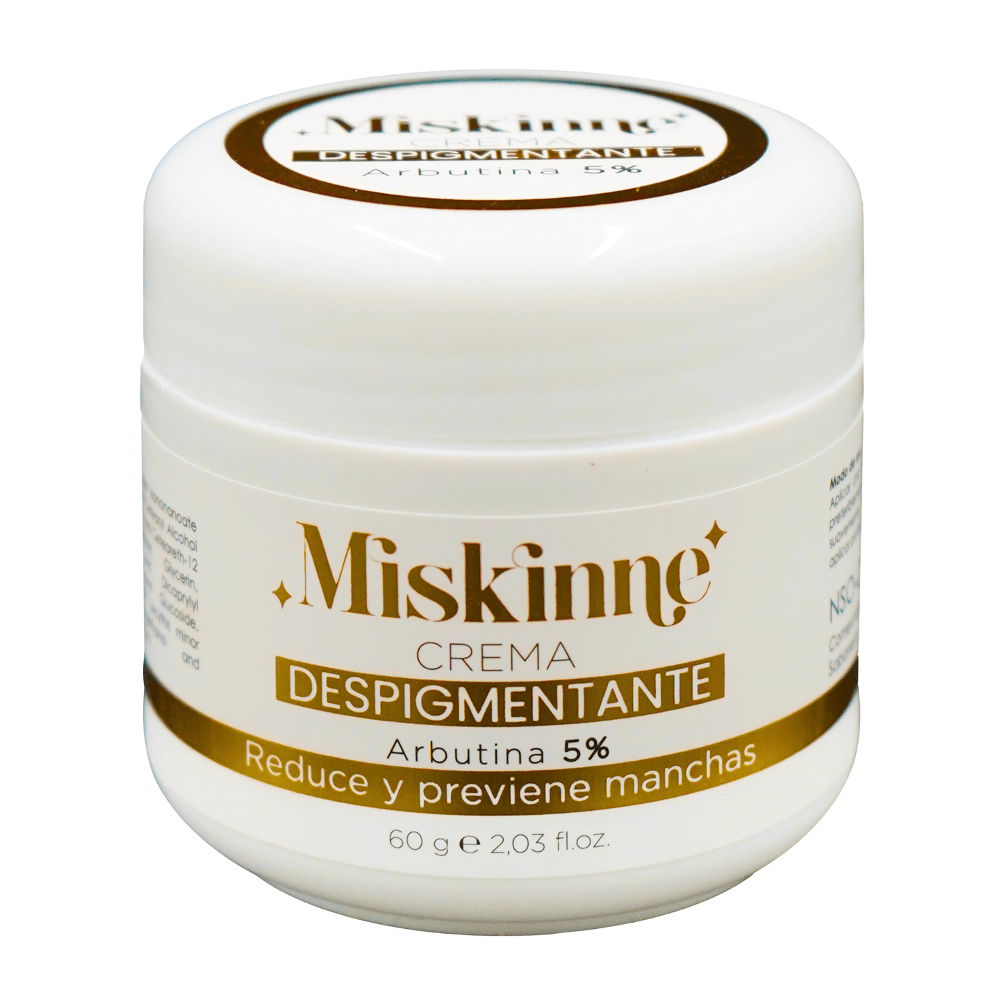 Miskinne crema despigmentante — frasco y etiqueta del producto